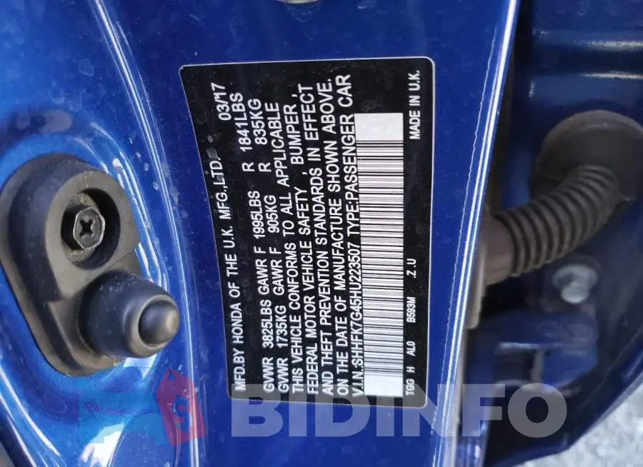SHHFK7G45HU223507 Photo# 13