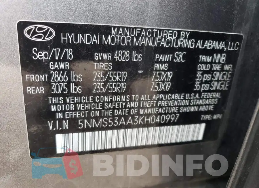 5NMS53AA3KH040997 Photo# 13