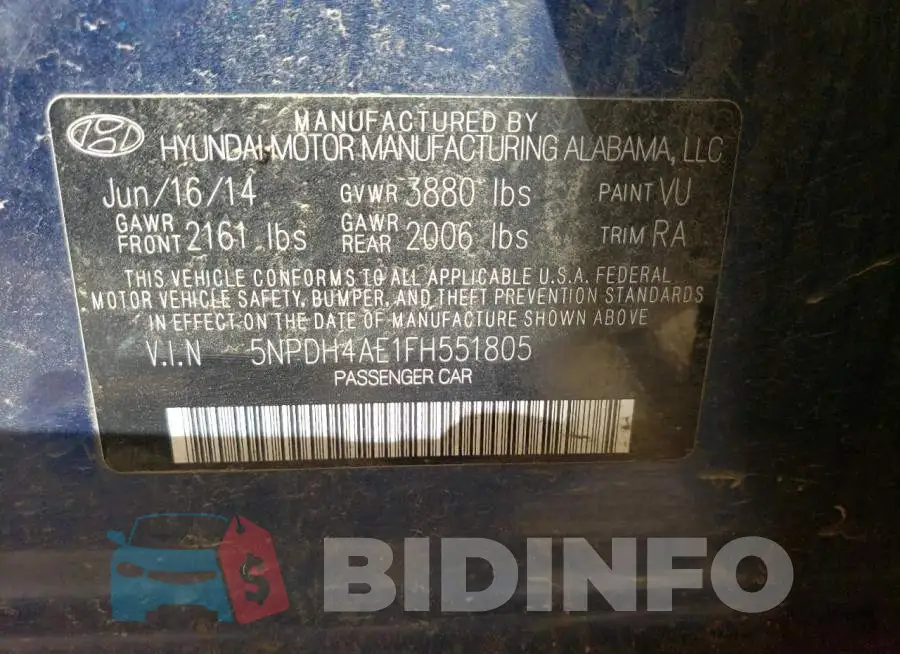 5NPDH4AE1FH551805 Photo# 12