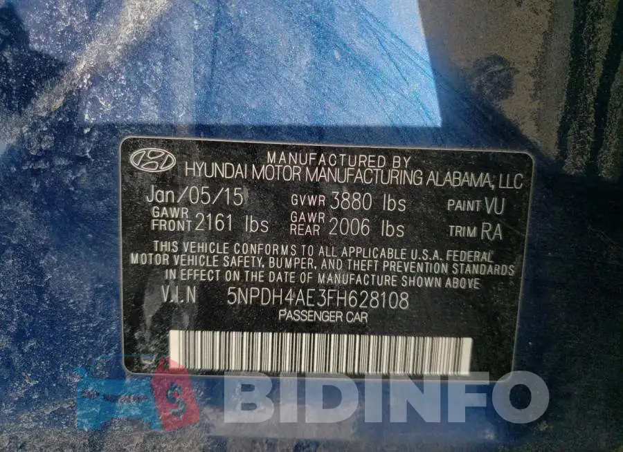 5NPDH4AE3FH628108 Photo# 12