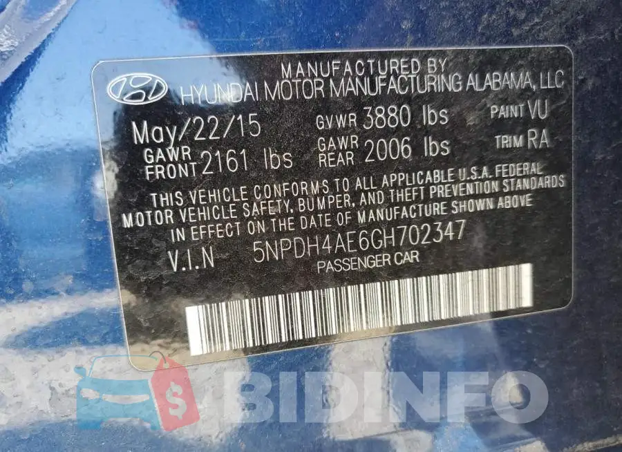 5NPDH4AE6GH702347 Photo# 12
