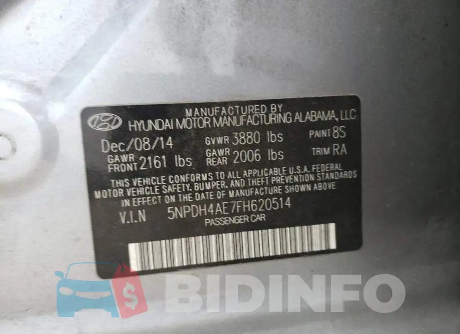 5NPDH4AE7FH620514 Photo# 12