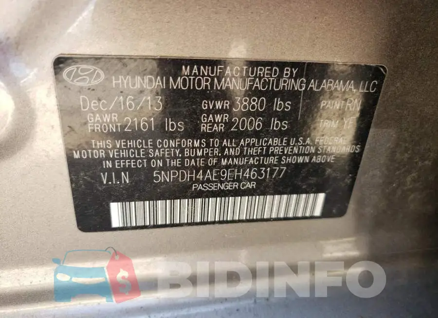 5NPDH4AE9EH463177 Photo# 12