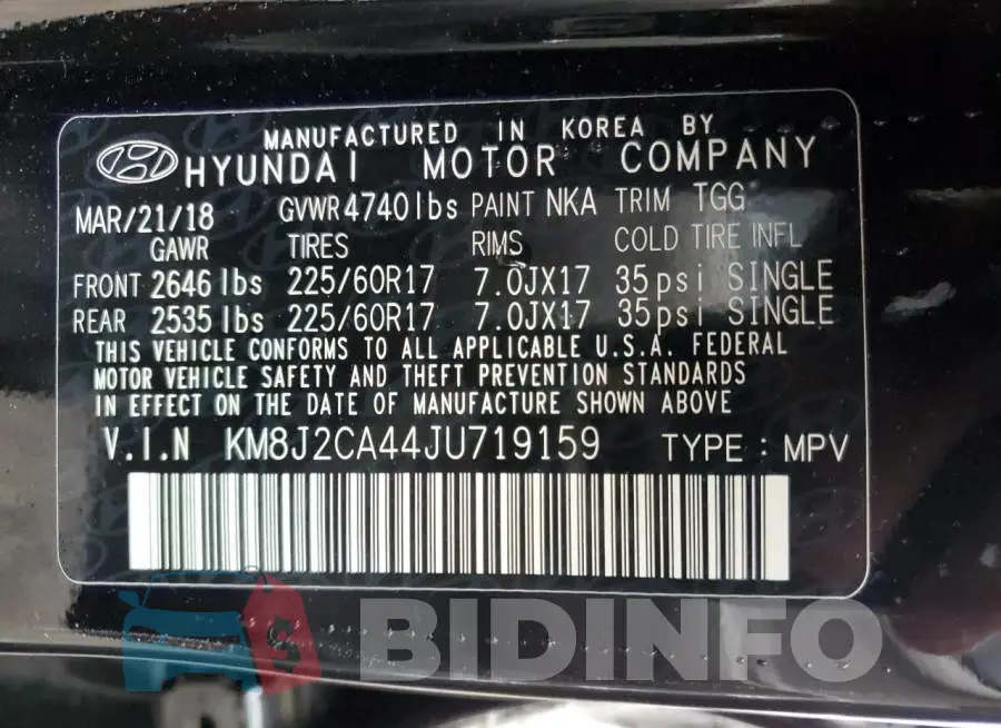 KM8J2CA44JU719159 Photo# 13
