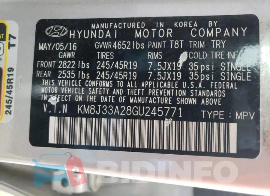 KM8J33A28GU245771 Photo# 14