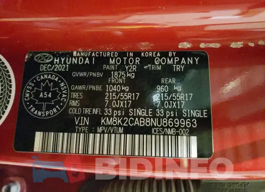 KM8K2CAB8NU869963 Photo# 13