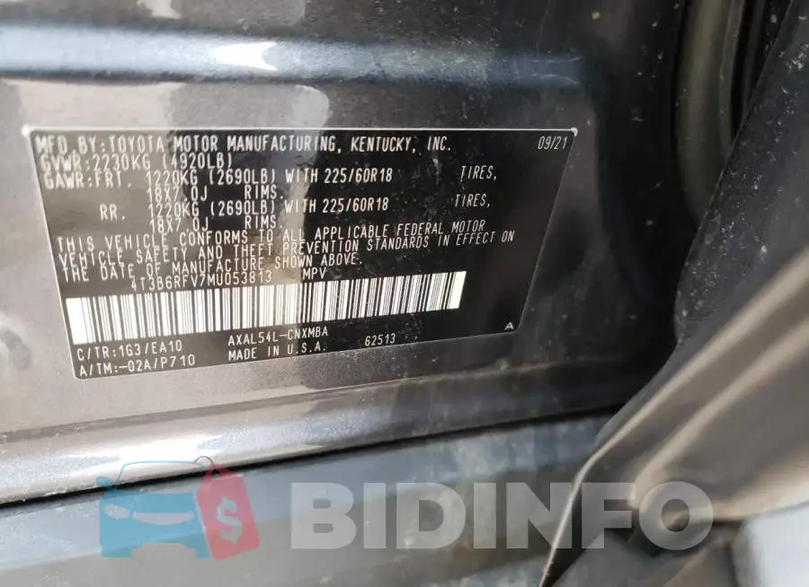 4T3B6RFV7MU053813 Photo# 14