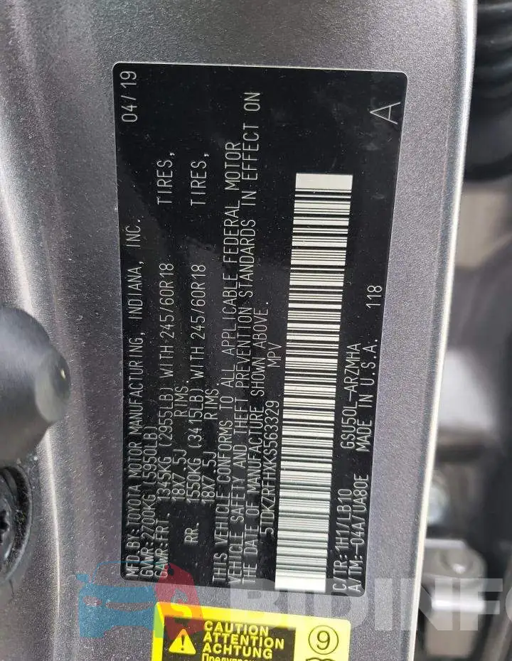 5TDKZRFHXKS563329 Photo# 12