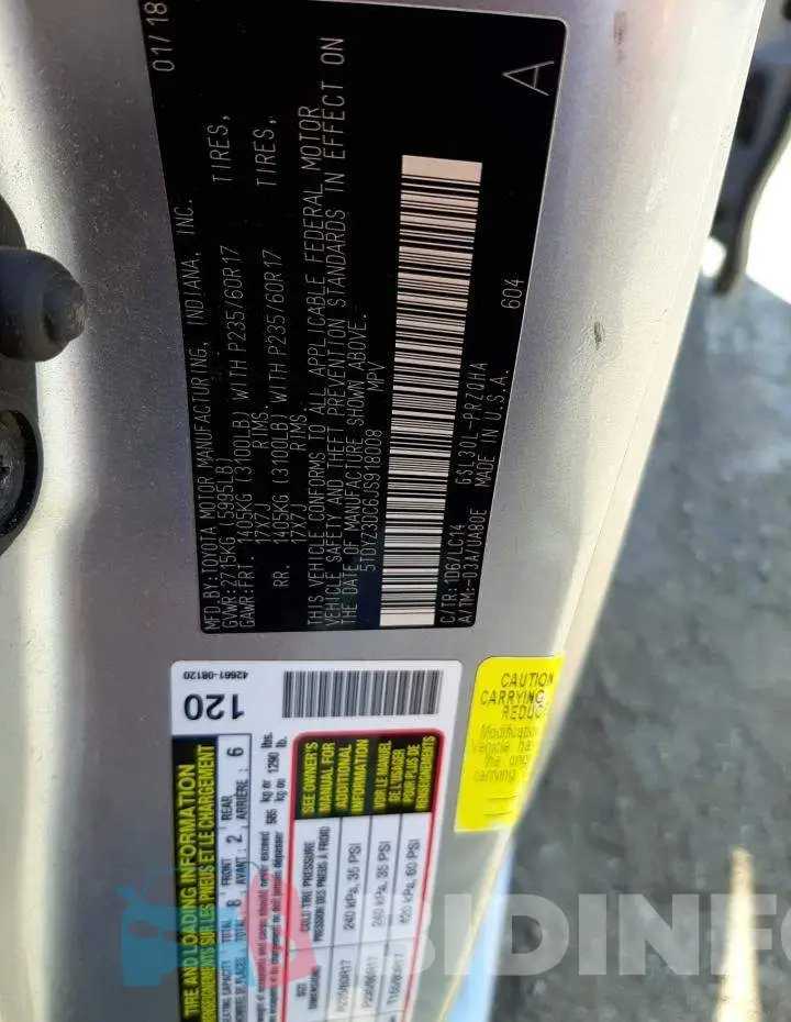 5TDYZ3DC6JS918008 Photo# 14
