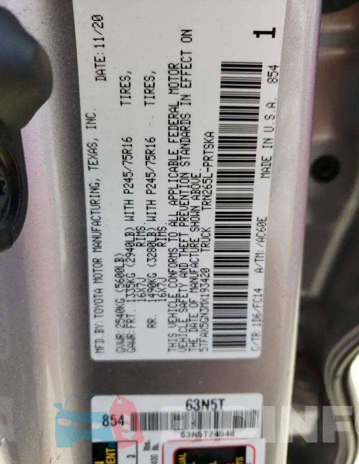 5TFAX5GN3MX193420 Photo# 12