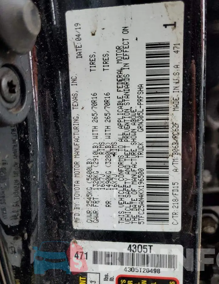 5TFCZ5AN4KX196500 Photo# 12