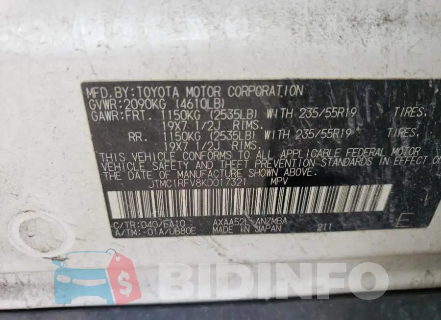 JTMC1RFV8KD017321 Photo# 13