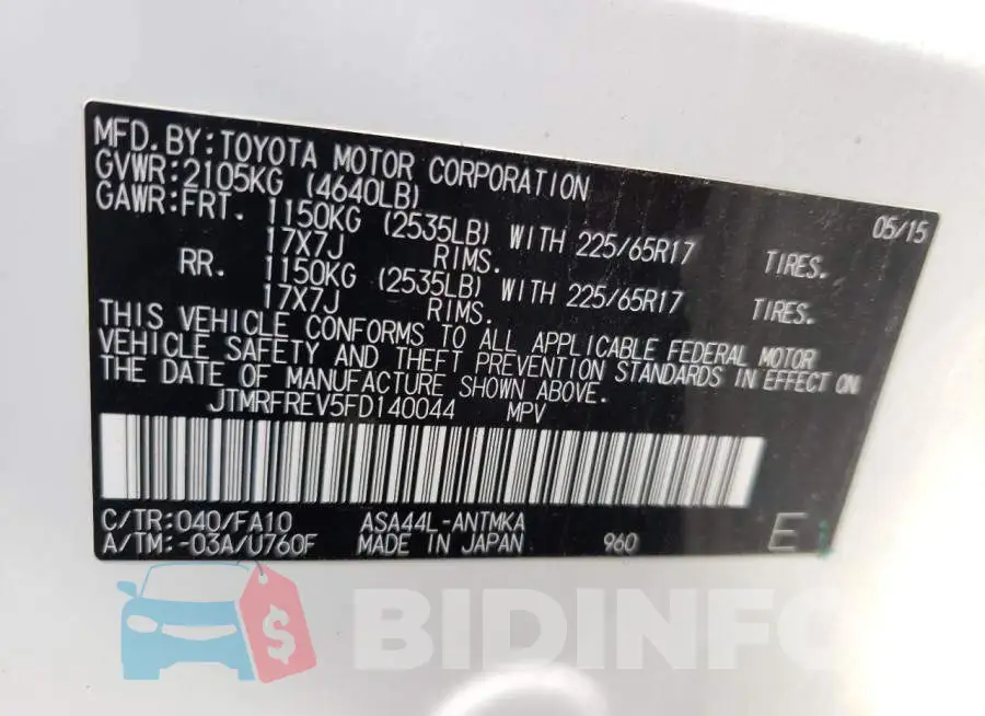 JTMRFREV5FD140044 Photo# 13