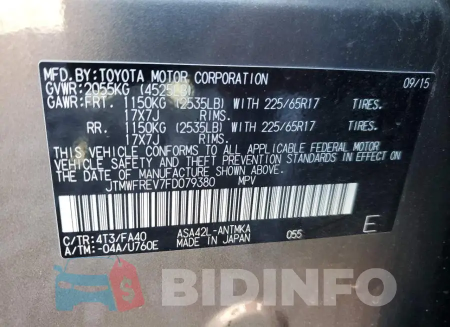 JTMWFREV7FD079380 Photo# 13