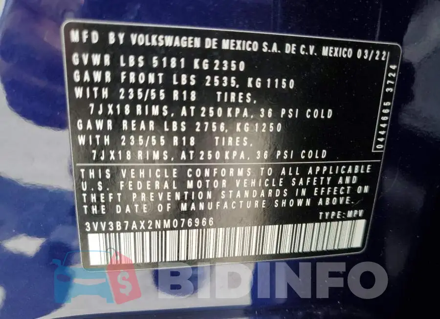 3VV3B7AX2NM076966 Photo# 13