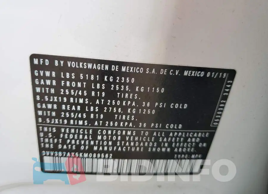 3VV3B7AX5KM089562 Photo# 13
