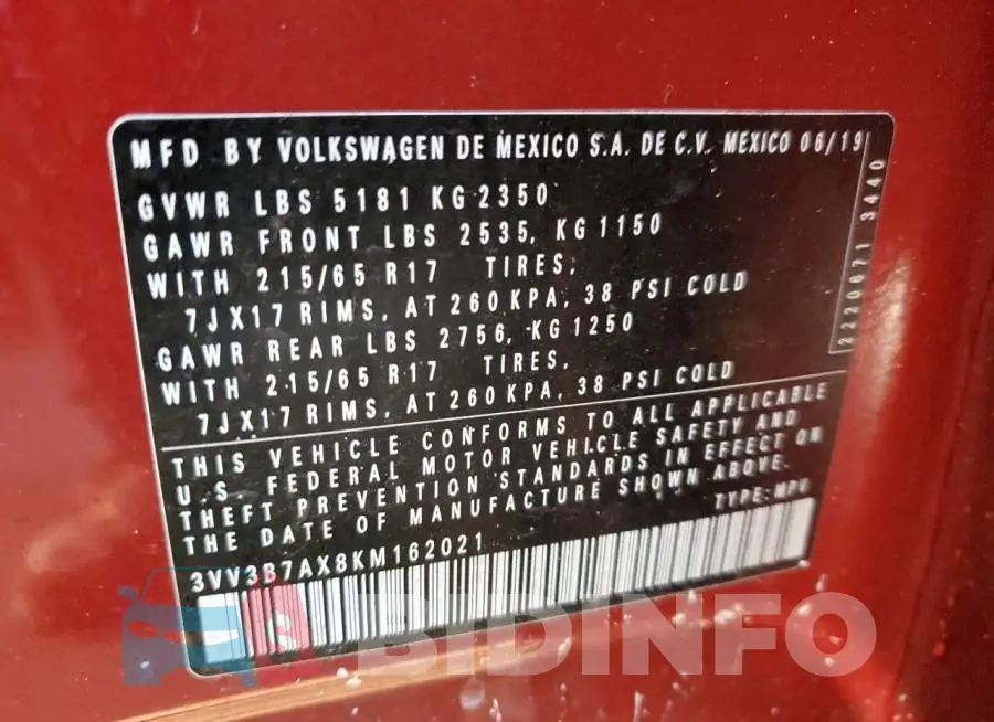 3VV3B7AX8KM162021 Photo# 13