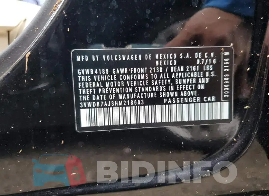 3VWDB7AJ3HM218693 Photo# 13