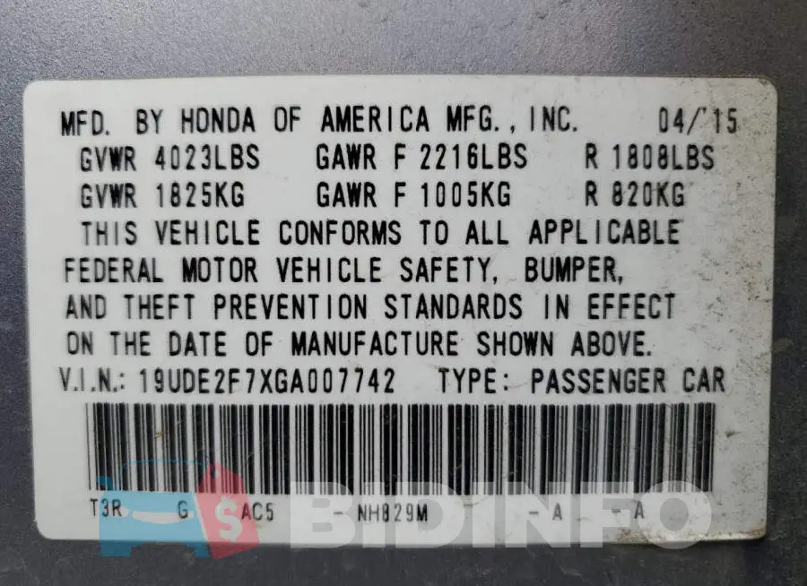 19UDE2F7XGA007742 Photo# 13