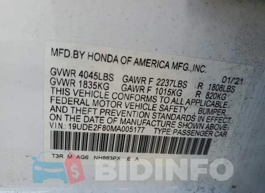 19UDE2F80MA005177 Photo# 12