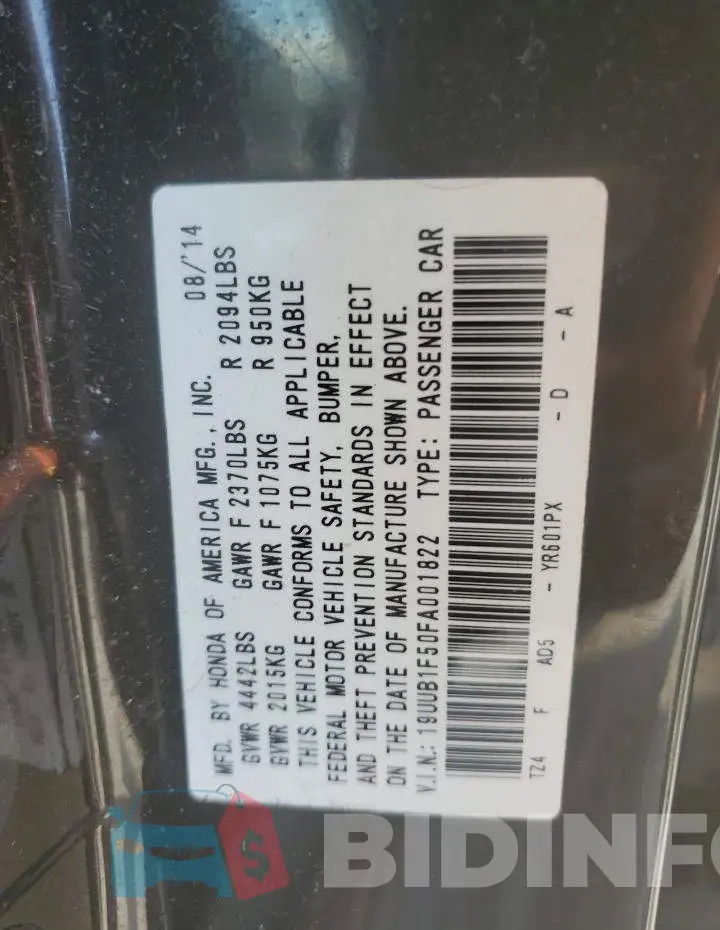 19UUB1F50FA001822 Photo# 12
