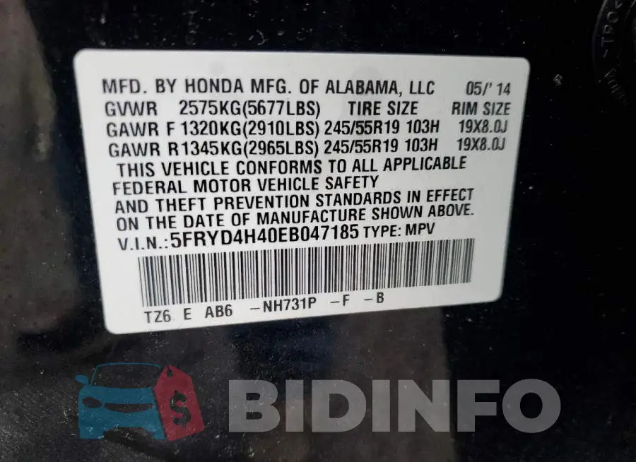 5FRYD4H40EB047185 Photo# 13