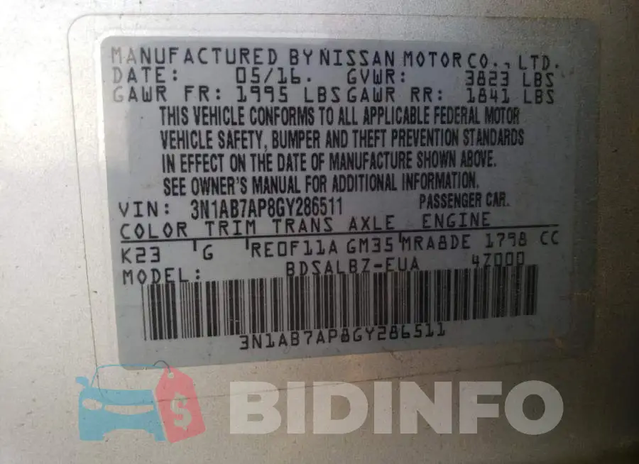 3N1AB7AP8GY286511 Photo# 12