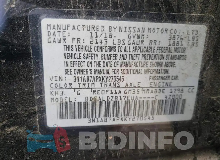 3N1AB7APXKY270545 Photo# 12