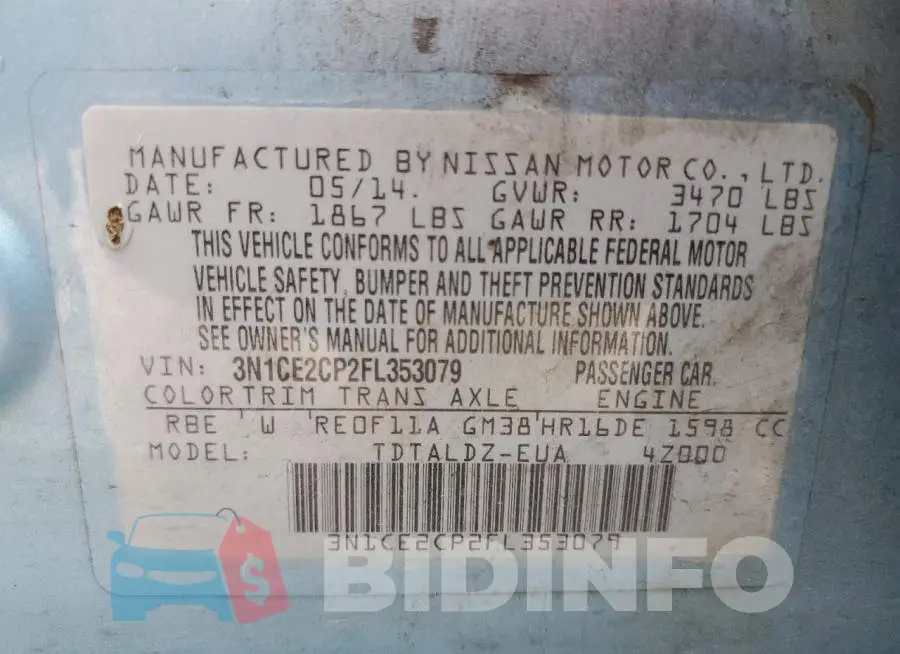 3N1CE2CP2FL353079 Photo# 13