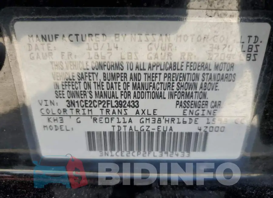 3N1CE2CP2FL392433 Photo# 13