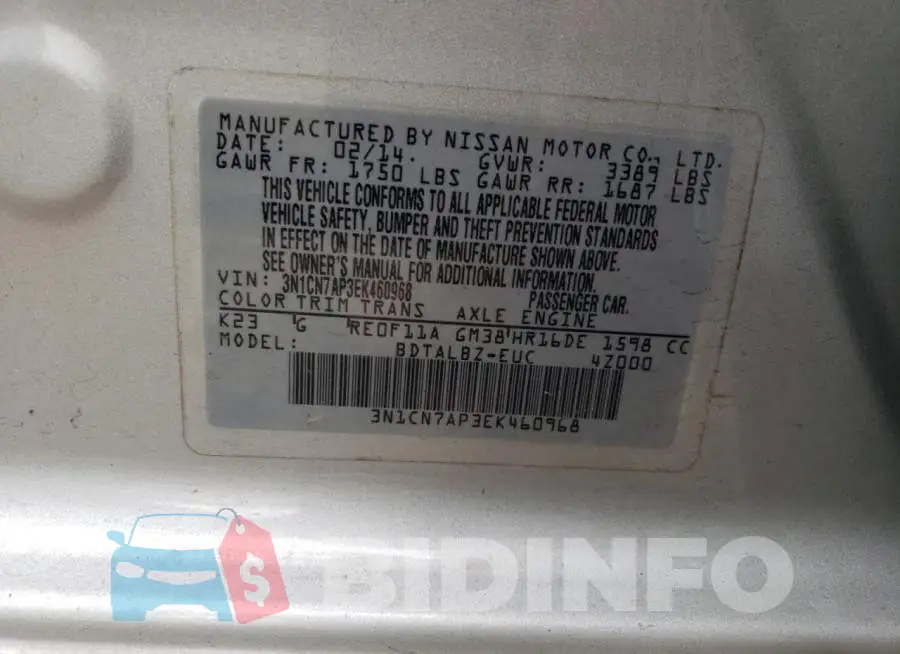 3N1CN7AP3EK460968 Photo# 13
