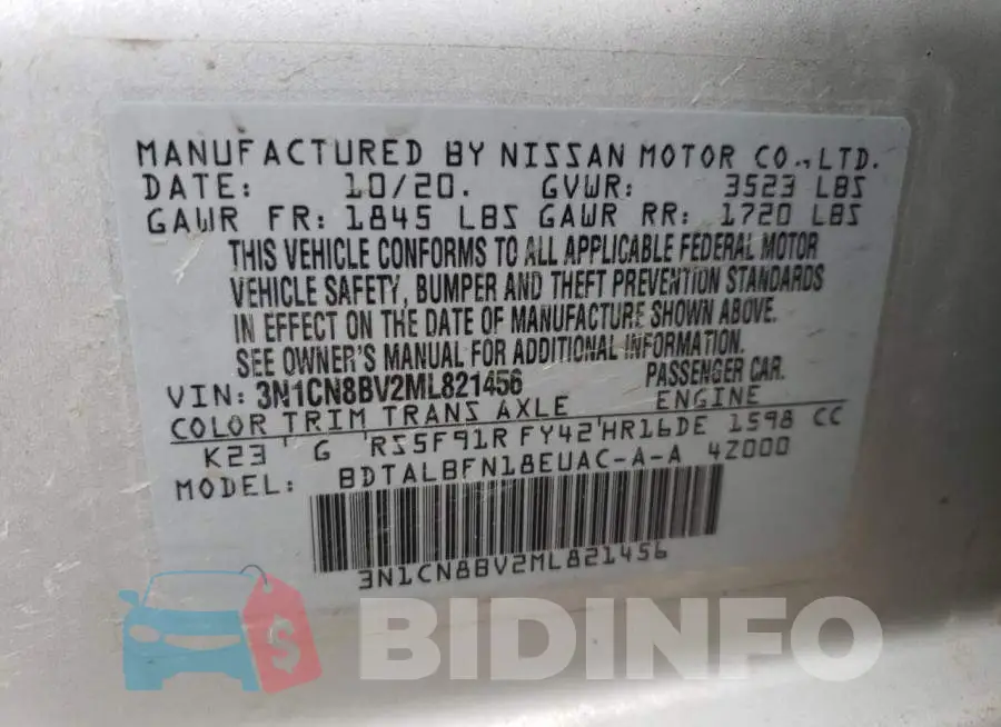 3N1CN8BV2ML821456 Photo# 13