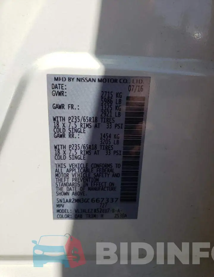 5N1AR2MN3GC667337 Photo# 13