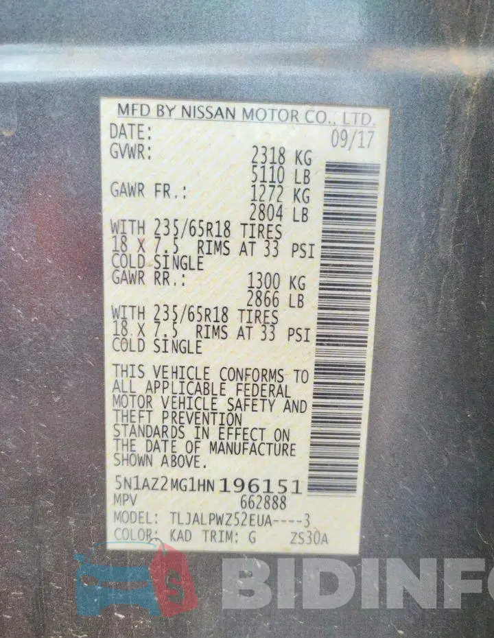 5N1AZ2MG1HN196151 Photo# 12