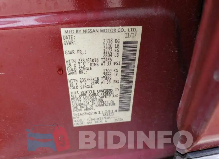 5N1AZ2MG2JN110514 Photo# 12
