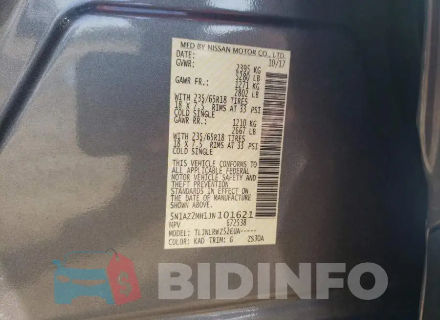 5N1AZ2MH1JN101621 Photo# 12