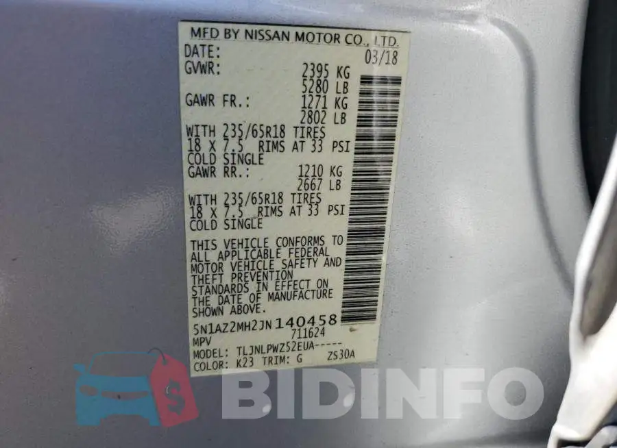 5N1AZ2MH2JN140458 Photo# 12