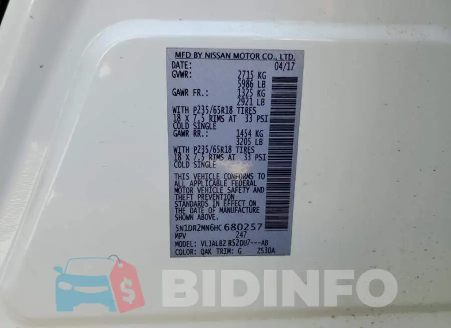 5N1DR2MN6HC680257 Photo# 14