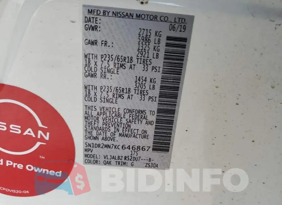 5N1DR2MN7KC646867 Photo# 12