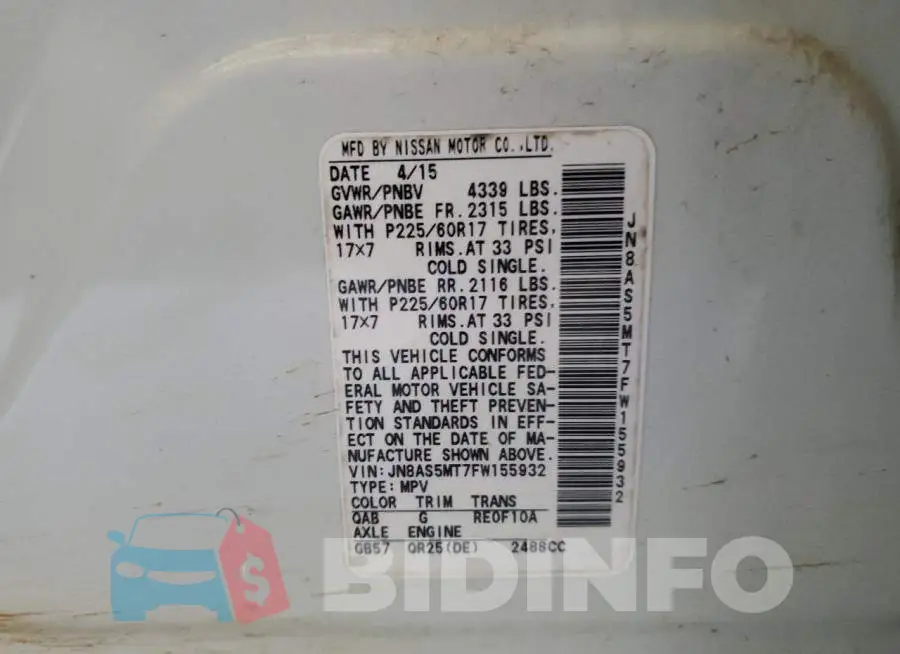 JN8AS5MT7FW155932 Photo# 14