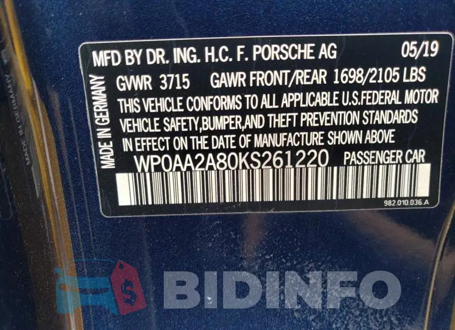 WP0AA2A80KS261220 Photo# 13