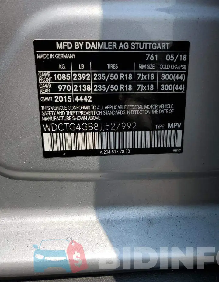 WDCTG4GB8JJ527992 Photo# 12