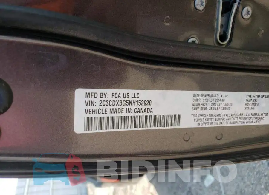 2C3CDXBG5NH152920 Photo# 12