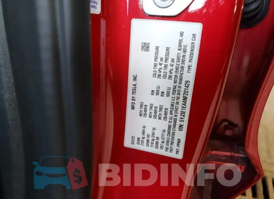 5YJ3E1EA4NF201429 Photo# 12