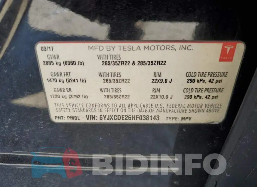 5YJXCDE26HF038143 Photo# 13