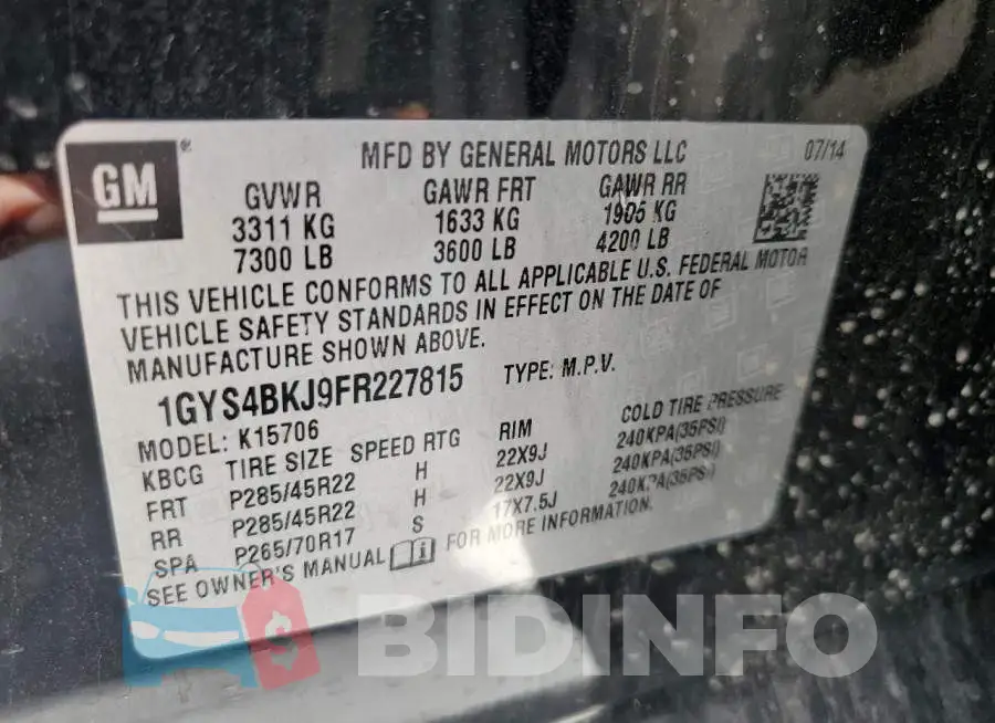 1GYS4BKJ9FR227815 Photo# 14