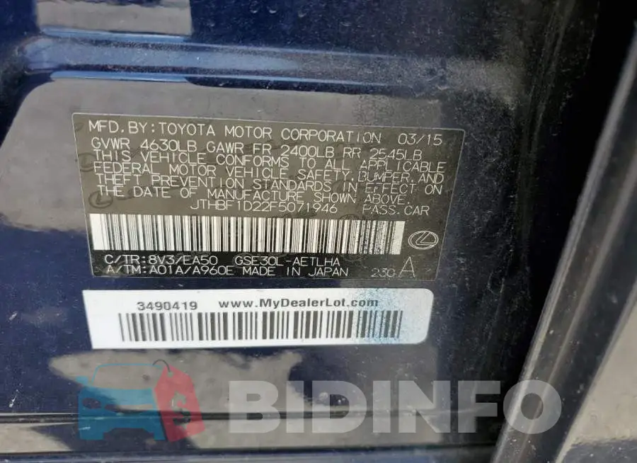 JTHBF1D22F5071946 Photo# 13