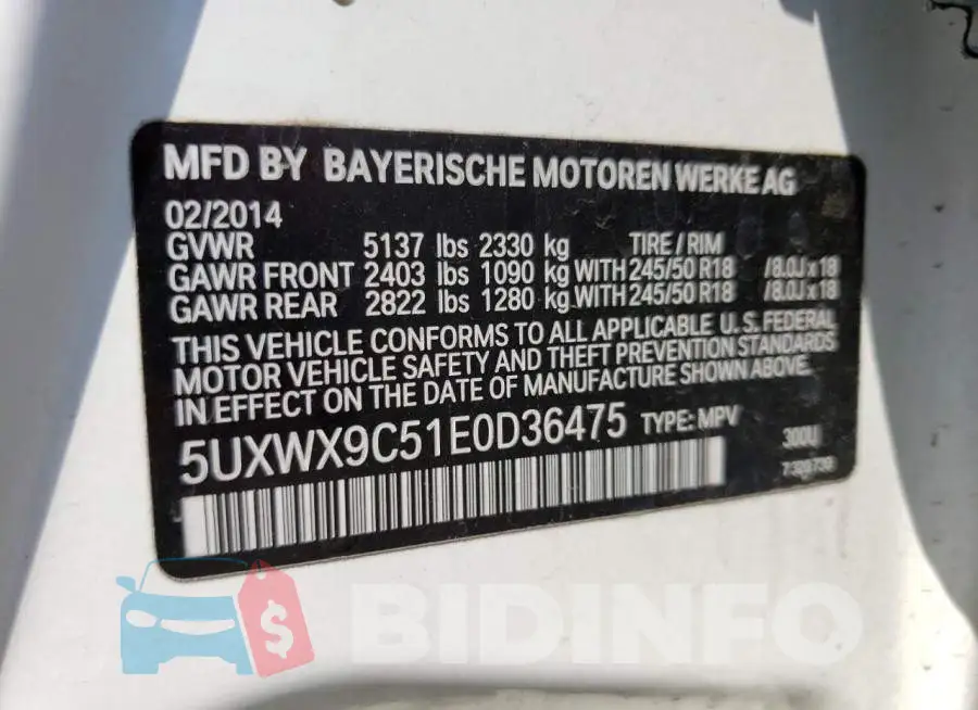 5UXWX9C51E0D36475 Photo# 12