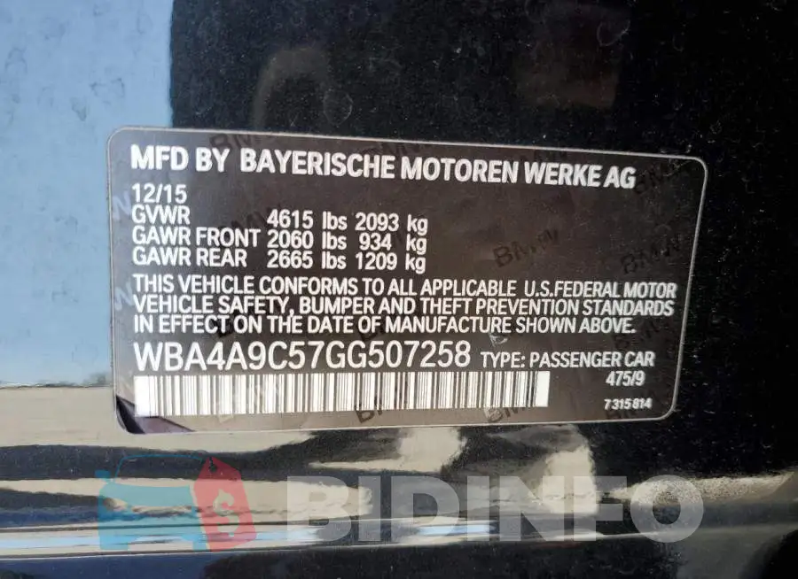 WBA4A9C57GG507258 Photo# 12
