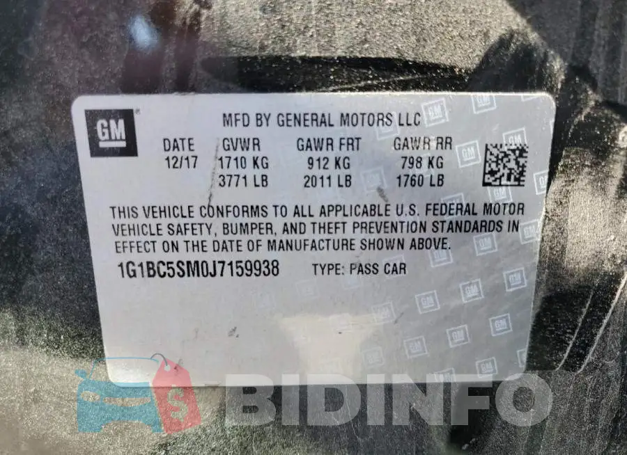 1G1BC5SM0J7159938 Photo# 12